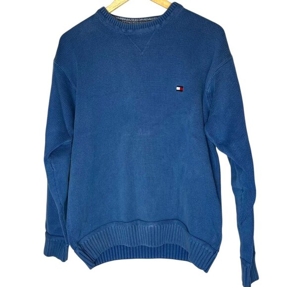 Tommy Hilfiger‎ Men's L Crewneck Pullover Sweater Blue Classic Flag Logo Cotton - Picture 1 of 6